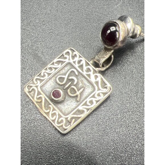 Vintage Sterling Silver Garnet Earrings Stud Square Dangle Geometric 1" Long - Picture 3 of 13